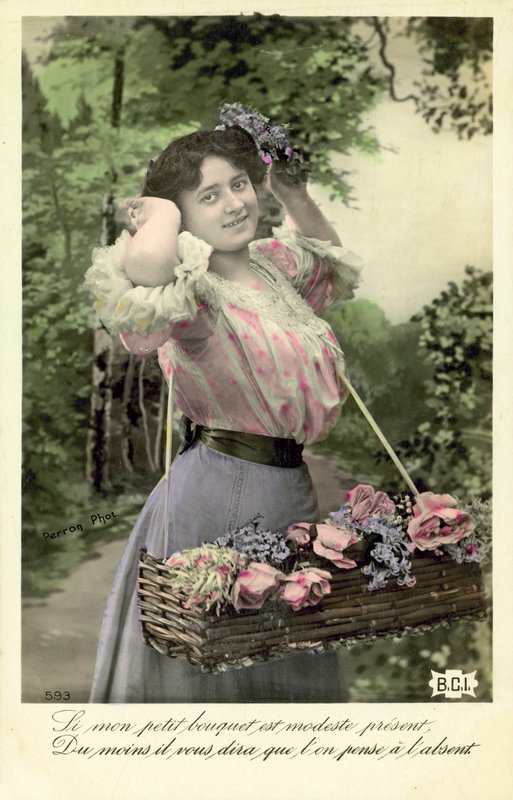 Pige med blomster til salg af French Photographer