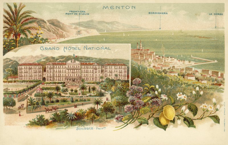 Grand Hotel National, Menton (farve litho) af French Photographer