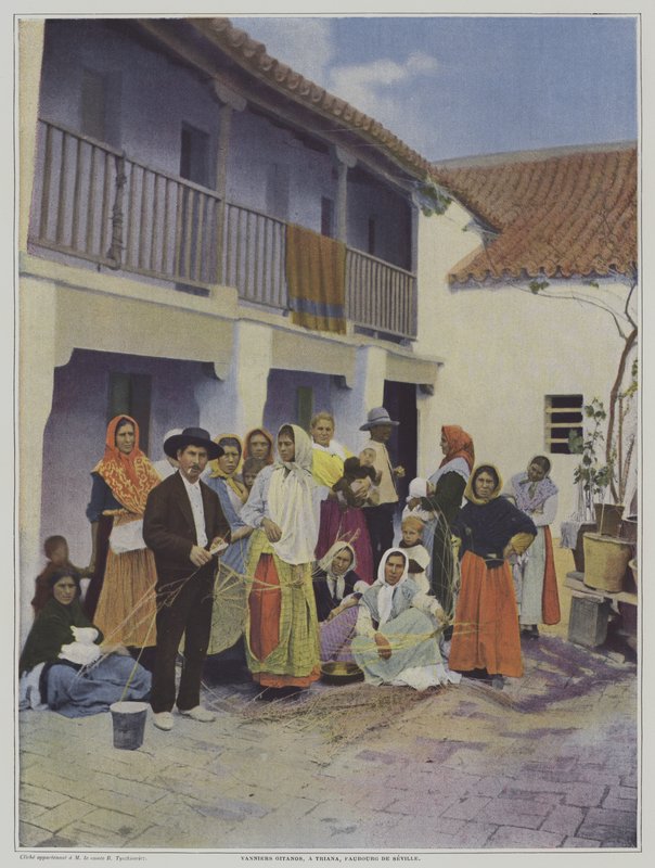 Sigøjnervævere i Triana, en forstad til Sevilla (farve litho) af French Photographer