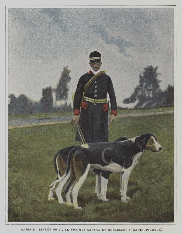 Hund og jæger i bemaling af jagten på Vicomte Gaetan de Chezelles, Frankrig (farvefoto) af French Photographer
