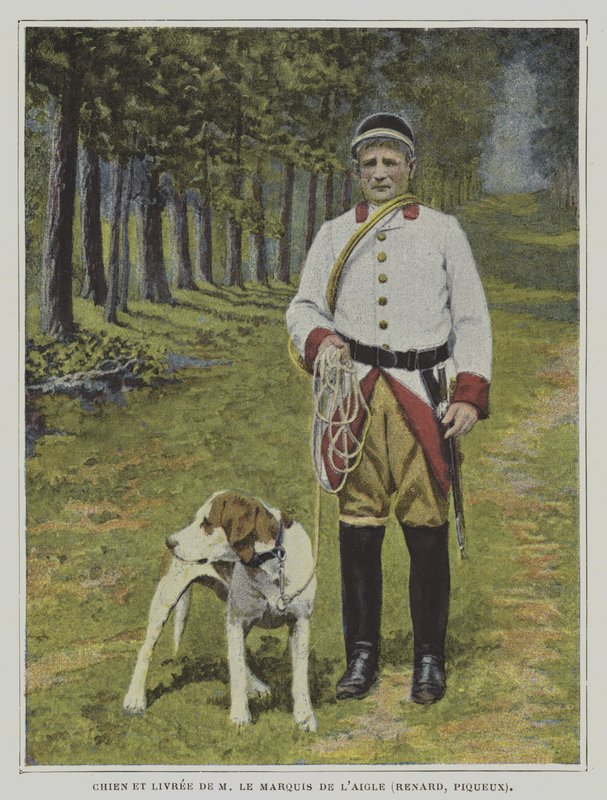 Hund og jæger i bemaling af jagten på Marquis de l