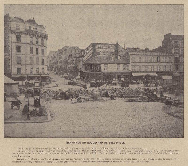Pariserkommunen, Barricade Of Boulevard De Belleville (s/h-billede) af French Photographer