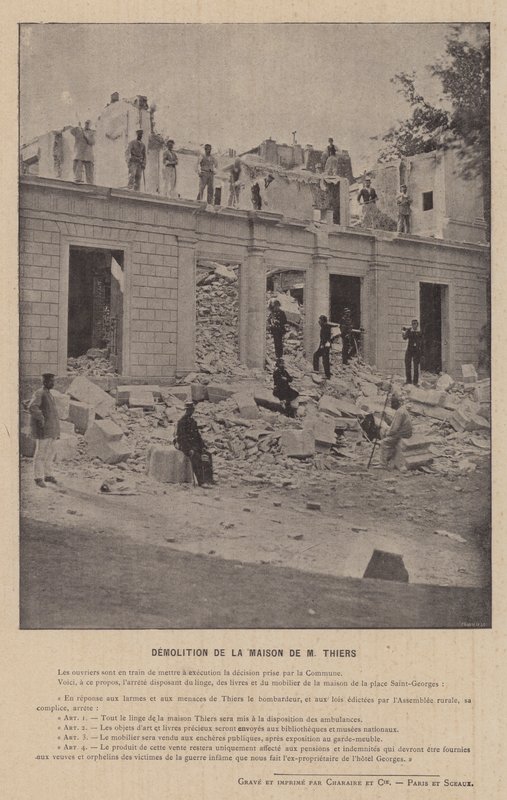 Pariserkommunen, nedrivning af M Thiers-huset (s/h-billede) af French Photographer
