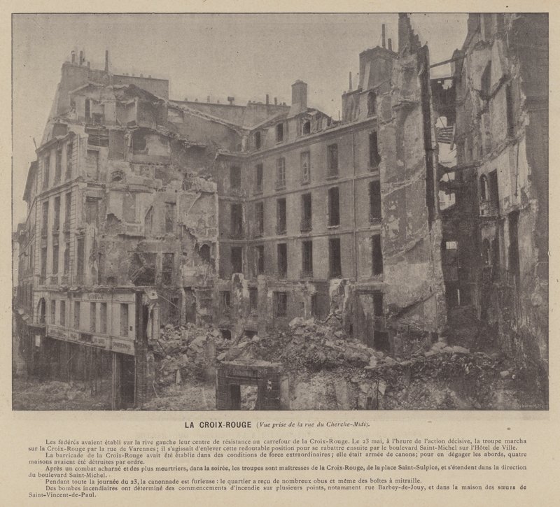 Pariserkommunen, Røde Kors, Udsigt taget fra rue du Cherche-Midi (s/h foto) af French Photographer
