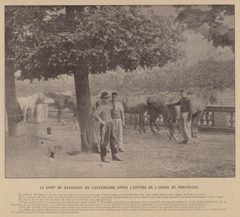 Pariserkommunen, Luxembourgs kavalerilejr efter indtoget af Versailles-hæren (s/h-foto) af French Photographer
