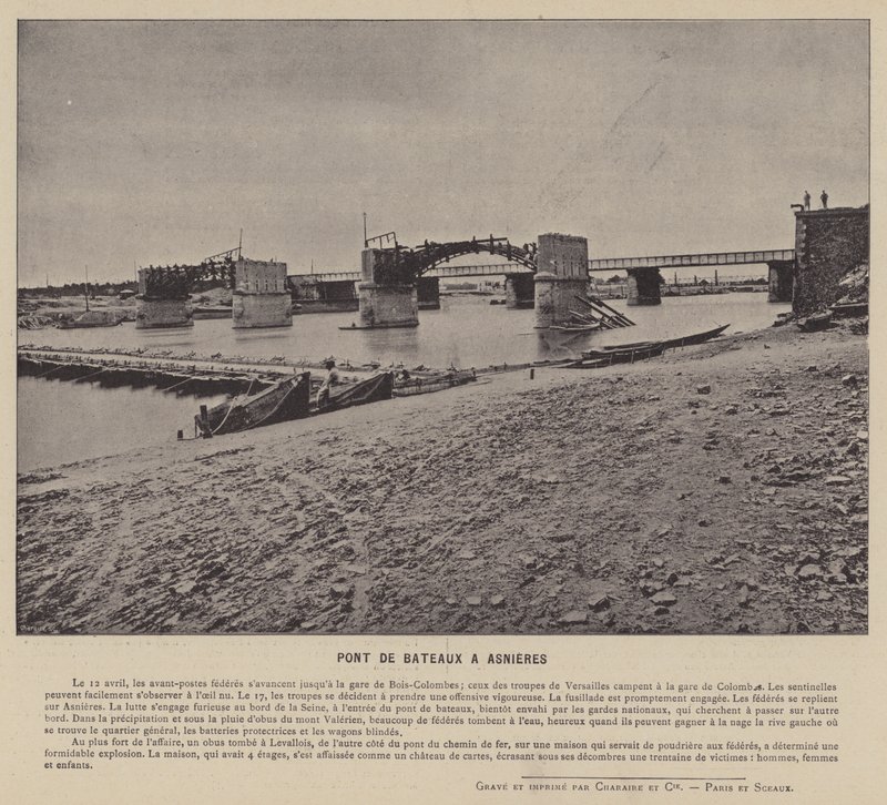 Kommunen i Paris, Pont De Bateaux ved Asnieres (s/h foto) af French Photographer