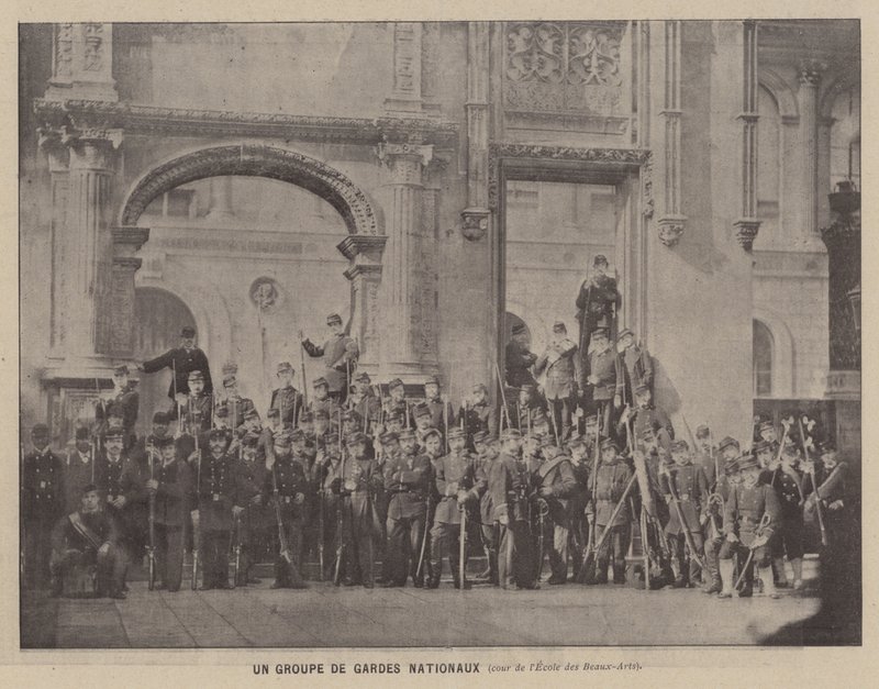 Pariserkommunen, en gruppe af nationale garder, gårdhave til Ecole des Beaux-Arts (s/h foto) af French Photographer