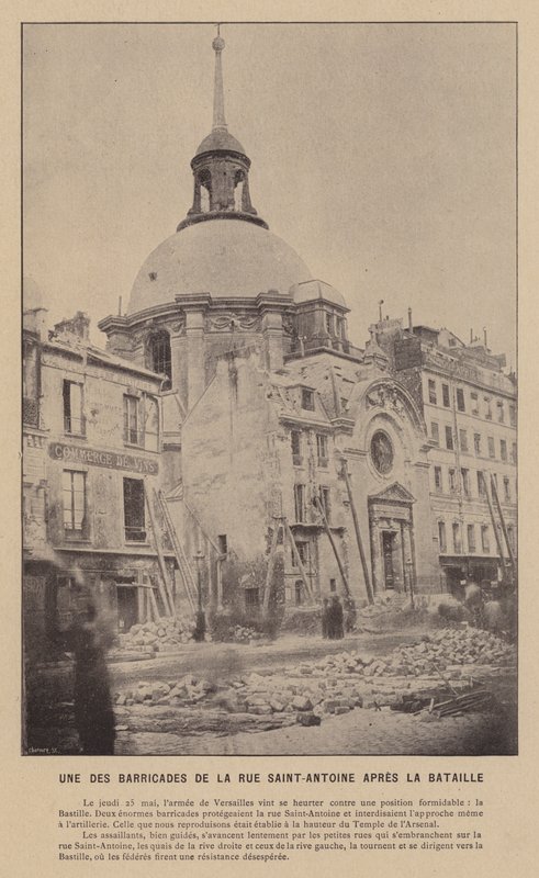 Pariserkommunen, en af ​​barrikaderne på Rue Saint-Antoine efter slaget (s/h-foto) af French Photographer