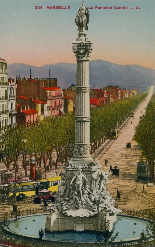 La Fontaine Cantini i Marseille. Bygget af billedhugger Andre Allar. Postkort sendt i 1913. af French Photographer
