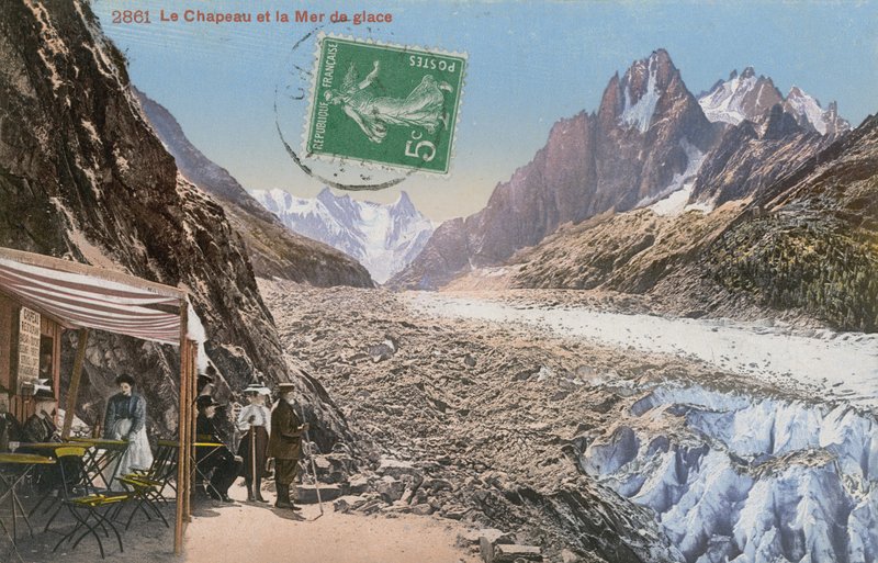Le Chapeau og Mer de Glace i Alperne. Postkort sendt i 1913. af French Photographer
