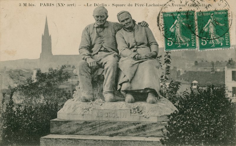 Le Declin (Forfaldet), statue på Square du Pere Lachaise, Paris, af Clement Leopold Steiner. Postkort sendt i 1913. af French Photographer