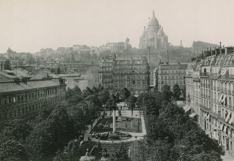 Le Square dAnvers et le Sacre-Coeur, Antwerps Square og Sacre-Coeur (fotogravering) af French Photographer
