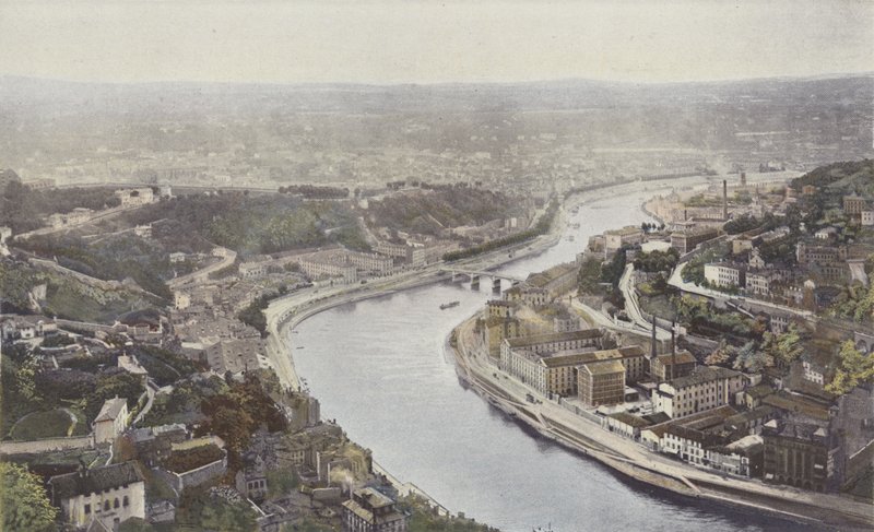 Lyon, La Saone og Pont Serin, set fra Fourvieres højder af French Photographer