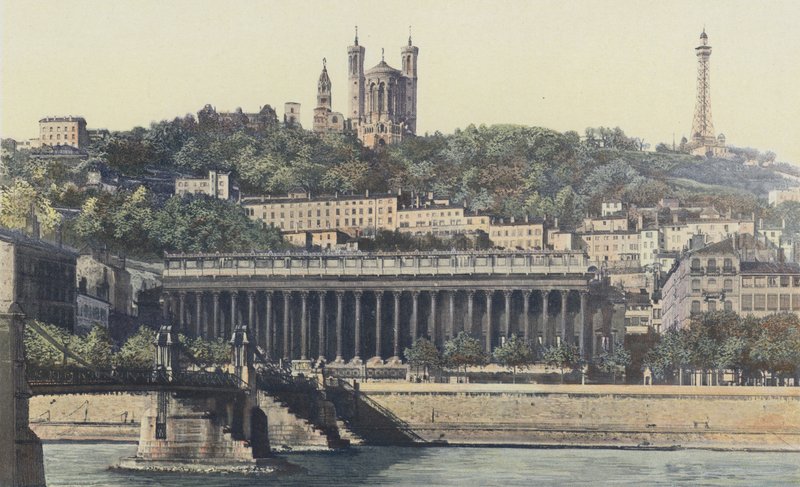 Lyon, Justitspaladset og Fourviere-basilikaerne af French Photographer