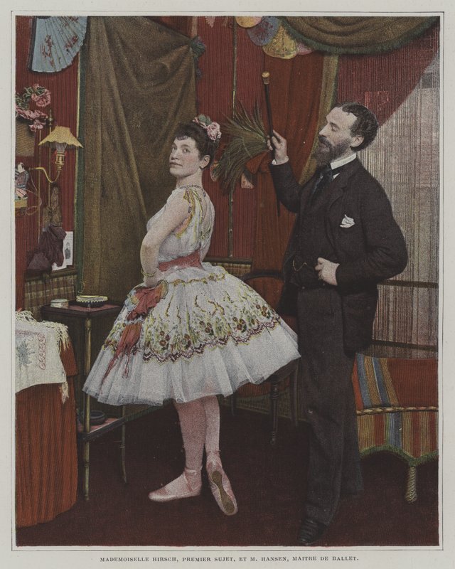Mademoiselle Hirsch, balletdanserinde, og Joseph Hansen, belgisk balletmester (farvefoto) af French Photographer