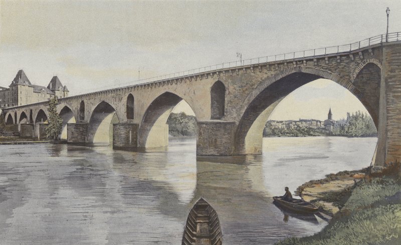 Montauban, Bro over Tarn, Udsigt nedstrøms på venstre bred af French Photographer