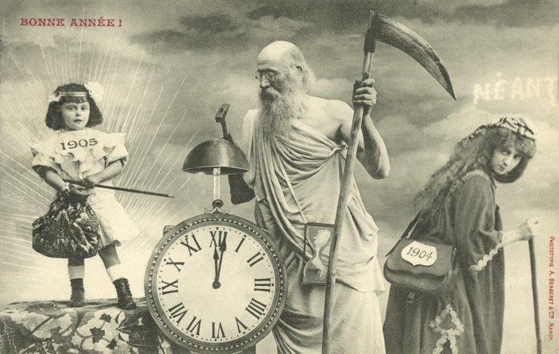 Nytårskort med Father Time (s/h foto) af French Photographer