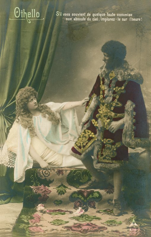 Othello med Desdemona. Scene fra William Shakespeares tragiske skuespil skrevet omkring 1603. Postkort sendt i 1913. af French Photographer