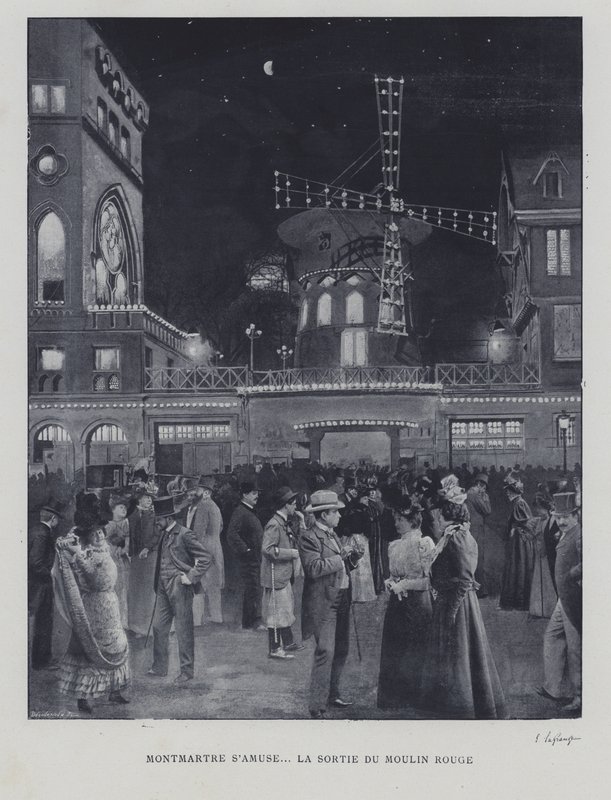 Uden for Moulin Rouge, Montmartre, Paris (s/h foto) af French Photographer