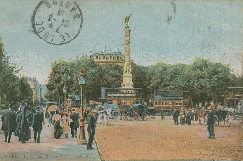 Paris - Pont au Change og Place du Chatelet. Postkort sendt i 1913. af French Photographer