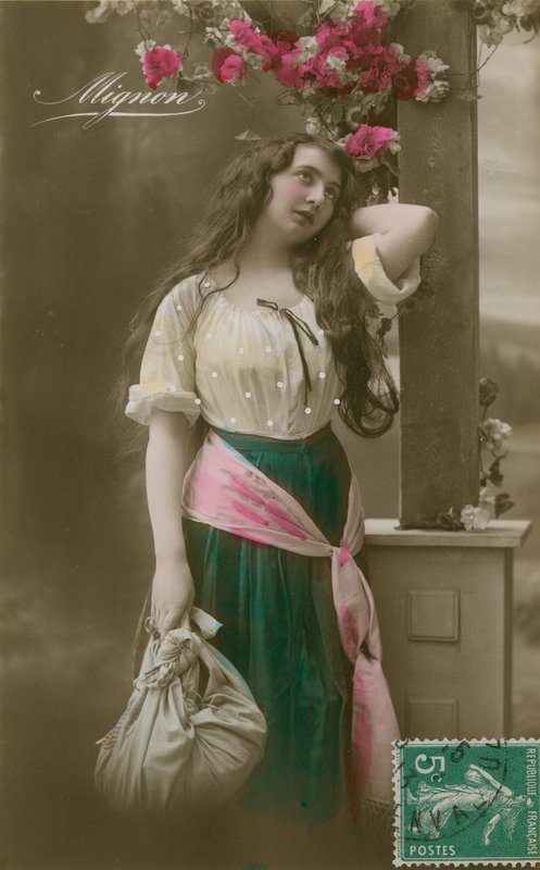 Postkort af Mignon, sendt i 1913 (håndfarvet foto) af French Photographer