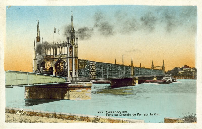 Jernbanebro over Rhinen, Strasbourg (farvefoto) af French Photographer