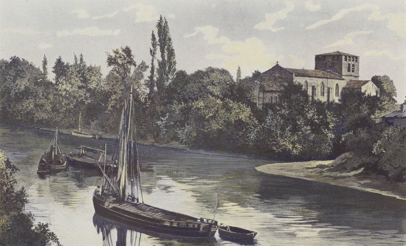 Saint-Denis-de-Piles, kirke, sammen på bredden af ​​Isle af French Photographer