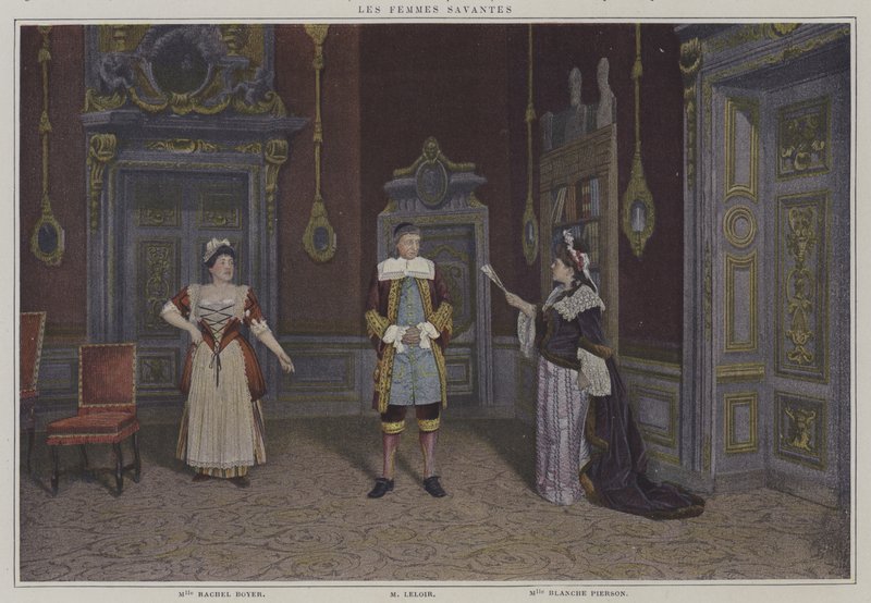 Scene fra en produktion af Les Femmes Savantes, af Moliere (farvefoto) af French Photographer
