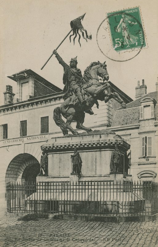 Statue af Vilhelm Erobreren, Falaise, Normandiet. Postkort sendt i 1913. af French Photographer