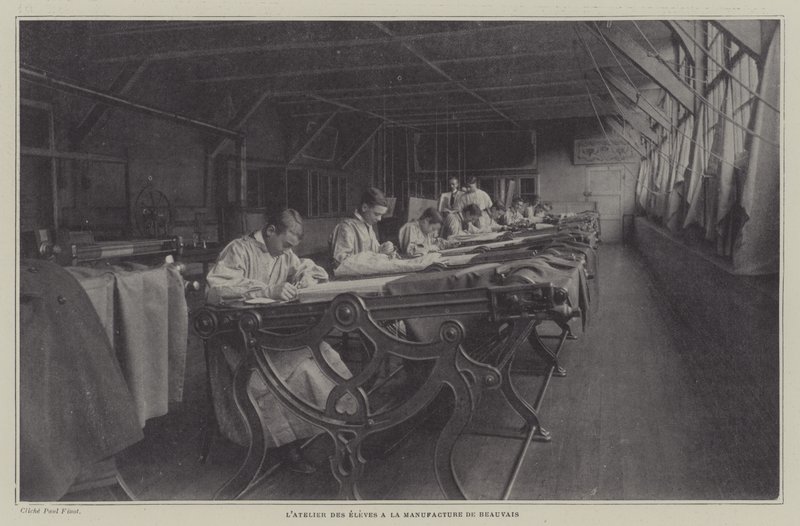Studerendes workshop på Beauvais Tapestry Manufacture, Frankrig (s/h foto) af French Photographer