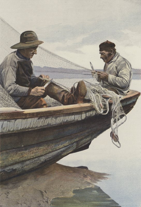 På La Canche reparerer fiskere deres garn af French Photographer