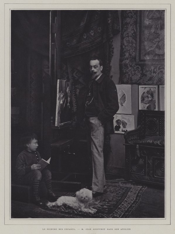 Børnemaleren: den franske kunstner Jean Geoffroy i sit atelier (s/h foto) af French Photographer