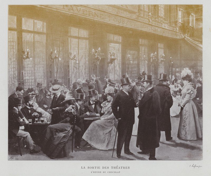 Teatergængere uden for Taverne Pousset i Paris efter en forestilling (s/h foto) af French Photographer