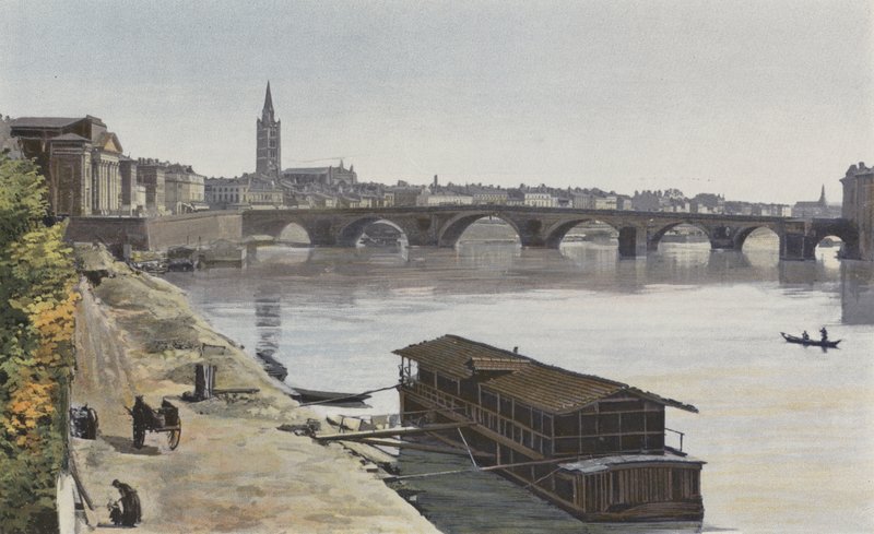 Toulouse, Pont-Neuf og Eglise N D, fra Dalbade, udsigt nedstrøms, taget på bredden af ​​Garonne af French Photographer