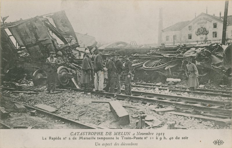 Togulykke ved Melun i Frankrig, 4. november 1913. Udsigt over murbrokkerne. Postkort sendt i 1913. af French Photographer