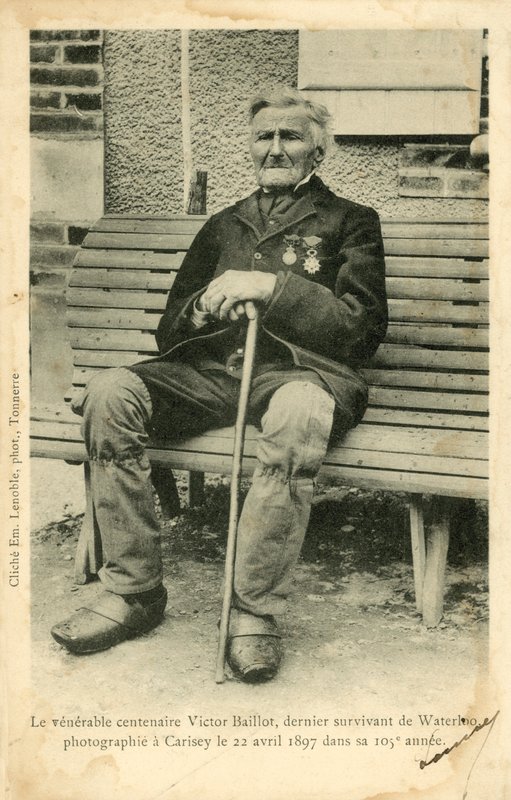 Victor Baillot, den sidste overlevende fra slaget ved Waterloo, fotograferet ved Carisey den 22. april? af French Photographer