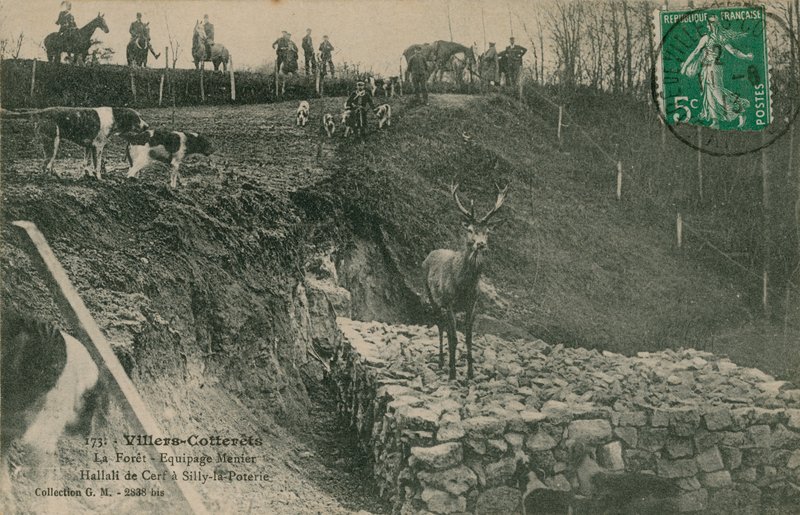 Villers-Cotterets. La Foret - Menier Hallali de Cerf besætning i silly-la-Poterie. Postkort sendt i 1913. af French Photographer