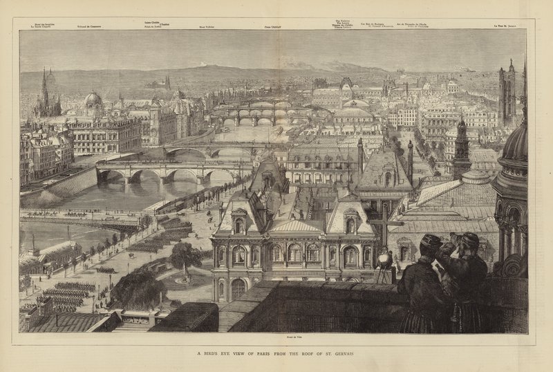 Et fugleperspektiv af Paris fra taget af St. Gervais af French School