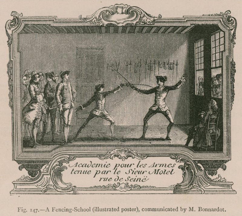 En fægteskole (illustreret plakat), meddelt af M. Bonnardot af French School
