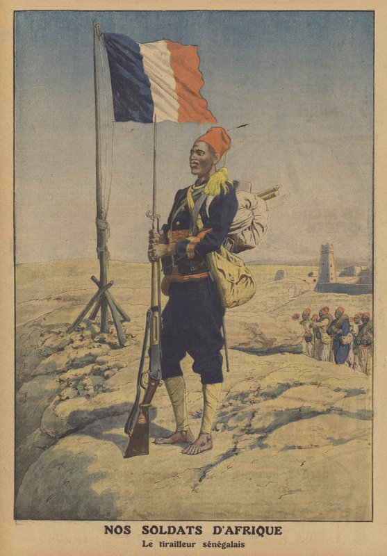 En senegalesisk tirailleur i Frankrig Afrika (farve litho) af French School