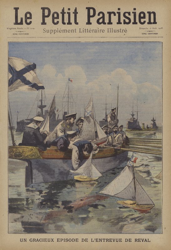 En charmerende episode under den franske præsidents møde med zar Nicholas II på Revel (farve litho) af French School