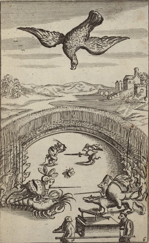 En børnebogsillustration med dyr og fugle af French School