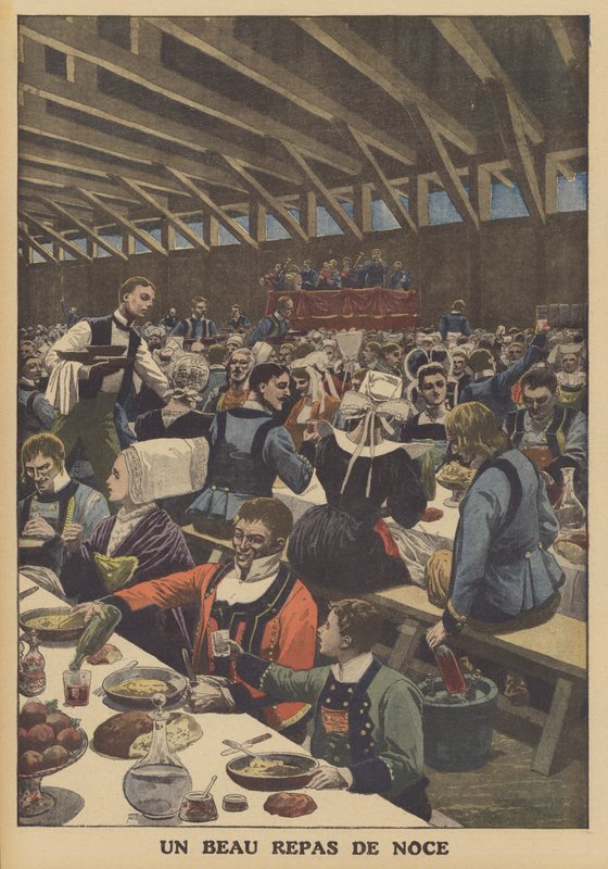 En fin bryllupsfest i Bretagne (farve litho) af French School