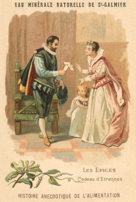 En gave med krydderier (chromolitho) af French School