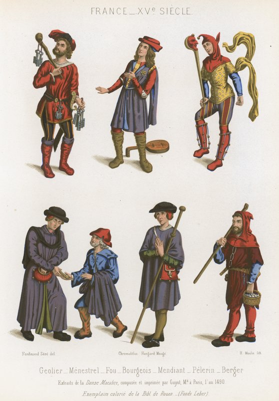 En fangevogter, en minstrel, et fjols, bourgeoisie, en tigger, en pilgrim og en hyrde af French School