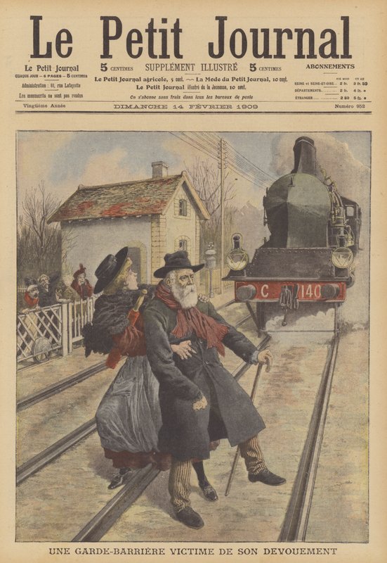 En overkørselsvagt dræbt i tjenesten (farve litho) af French School