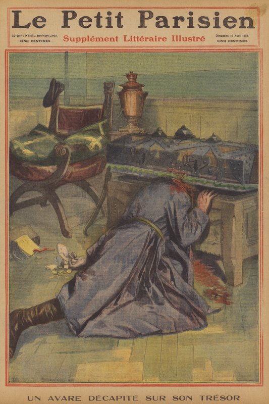 En gnier halshugget af sin skat (farve litho) af French School