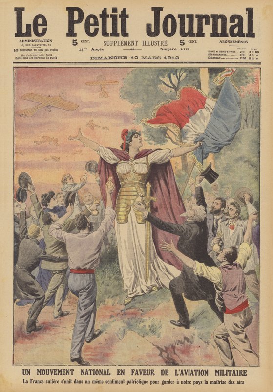 En national bevægelse til støtte for militær luftfart (farve litho) af French School