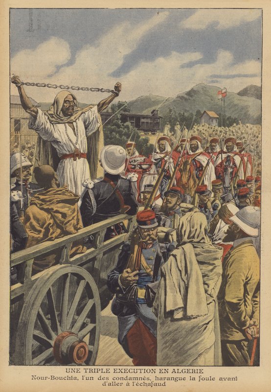 En tredobbelt henrettelse i Algeriet (farve litho) af French School