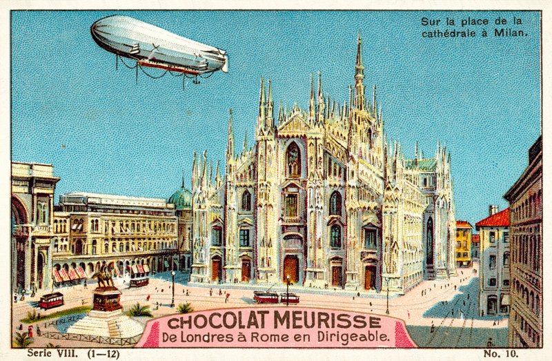 Over Piazza del Duomo, Milano (chromolitho) af French School